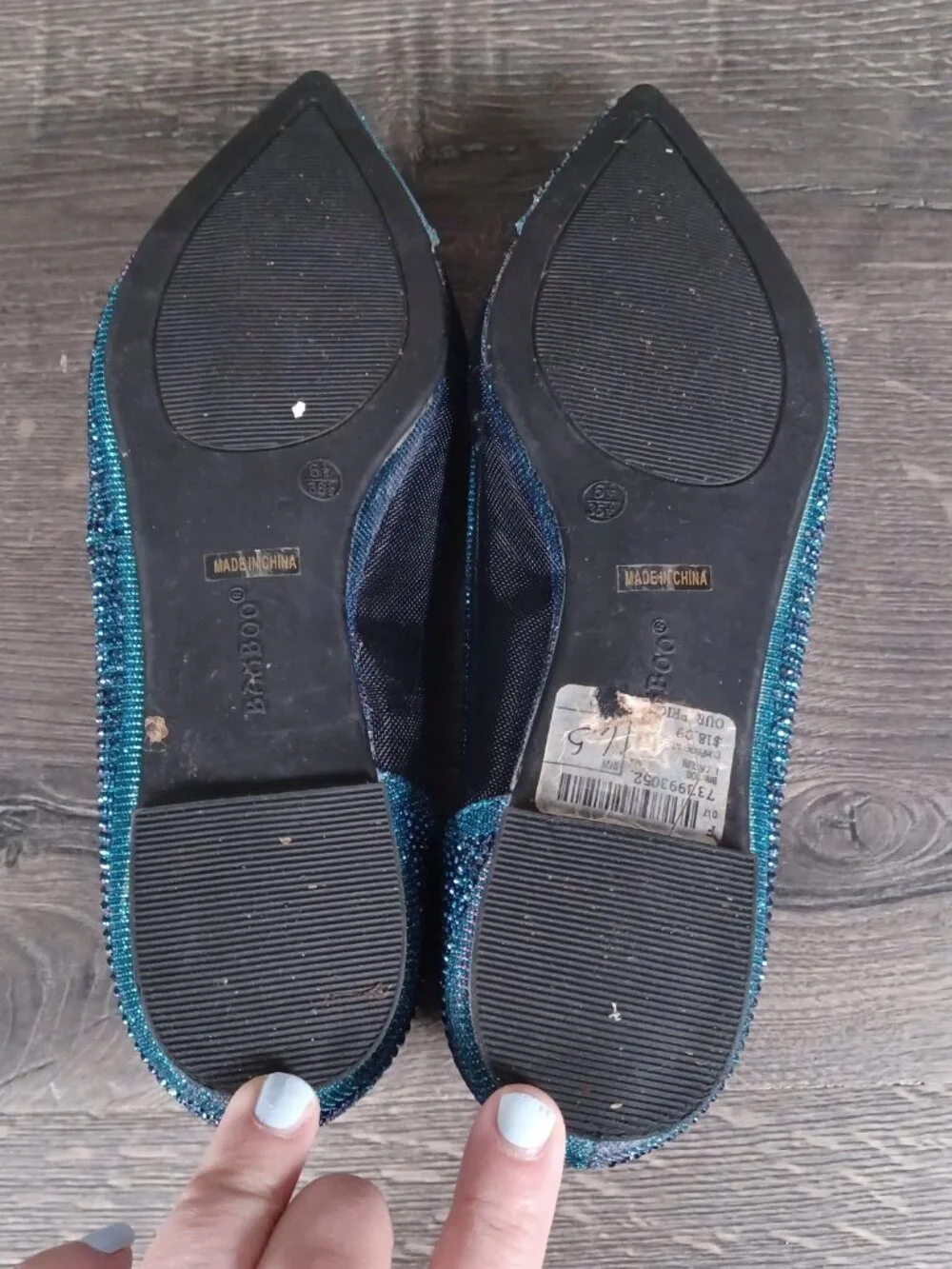 Bamboo Women's Size 6.5 Sparkly Blue Slip-On Pointed Toe Shoes